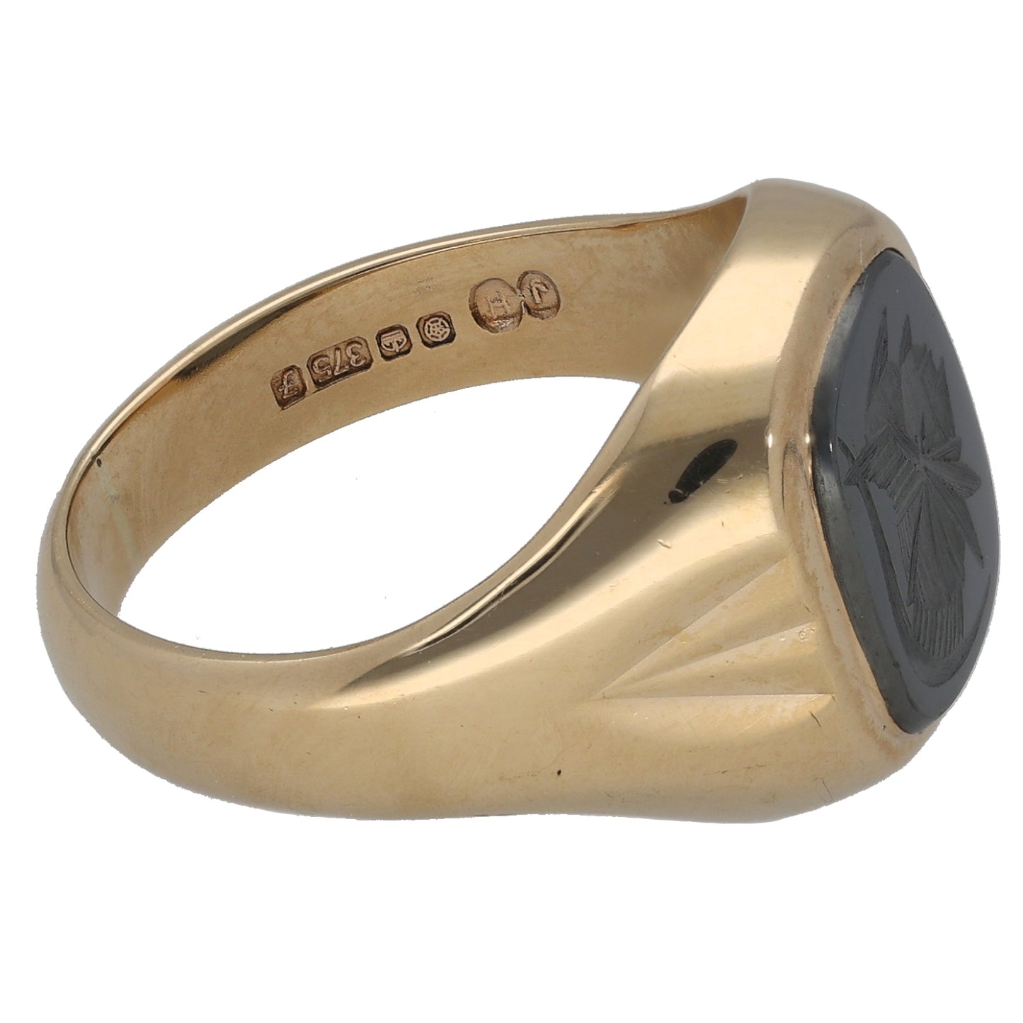 9ct Gold Hematite Single Stone Signet Ring Size S