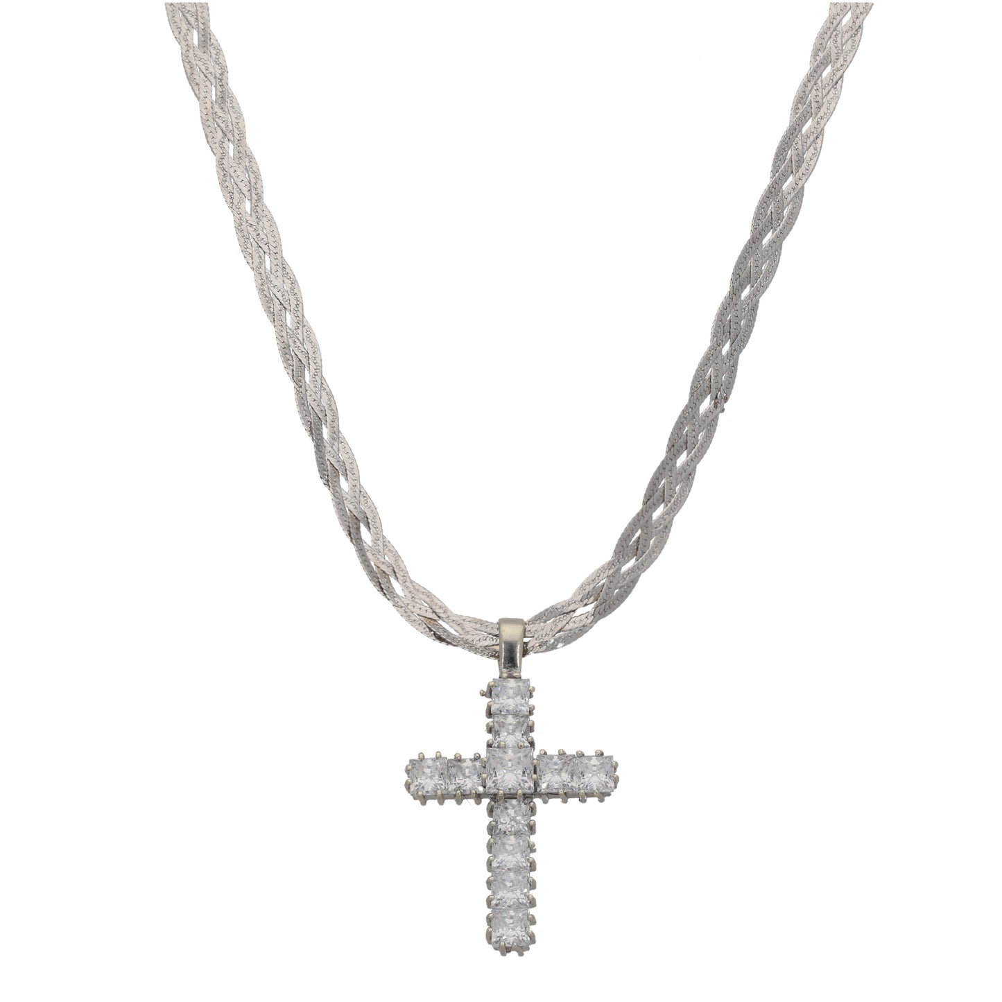 9ct White Gold Cubic Zirconia Cross Pendant With Chain