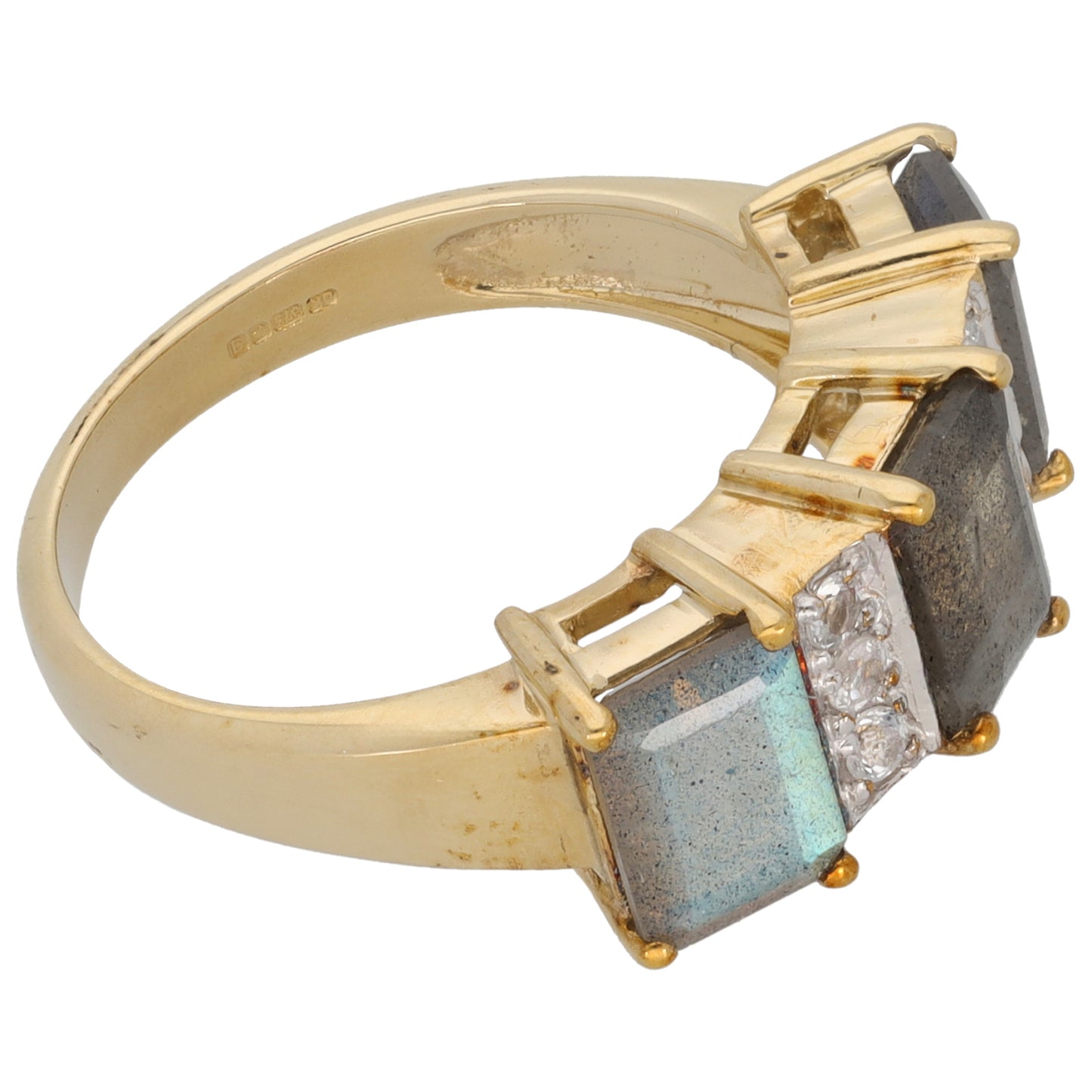 9ct Gold Labradorite & Imitation Dress/Cocktail Ring Size N