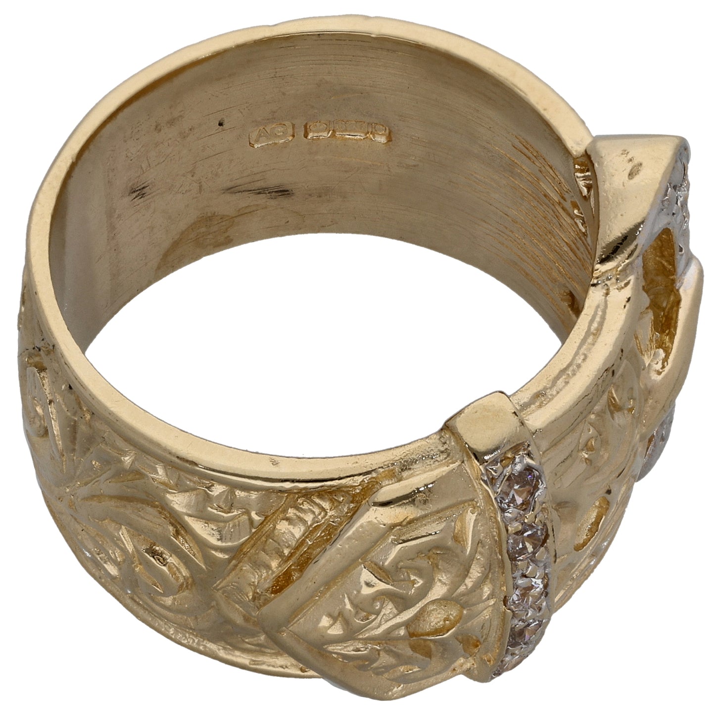 9ct Gold Cz Buckle Ring Size Y