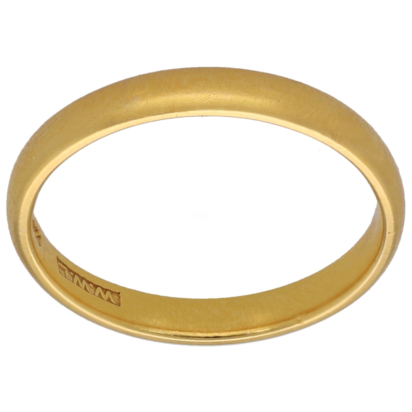 22ct gold plain wedding band ring with inner hallmark, round profile.