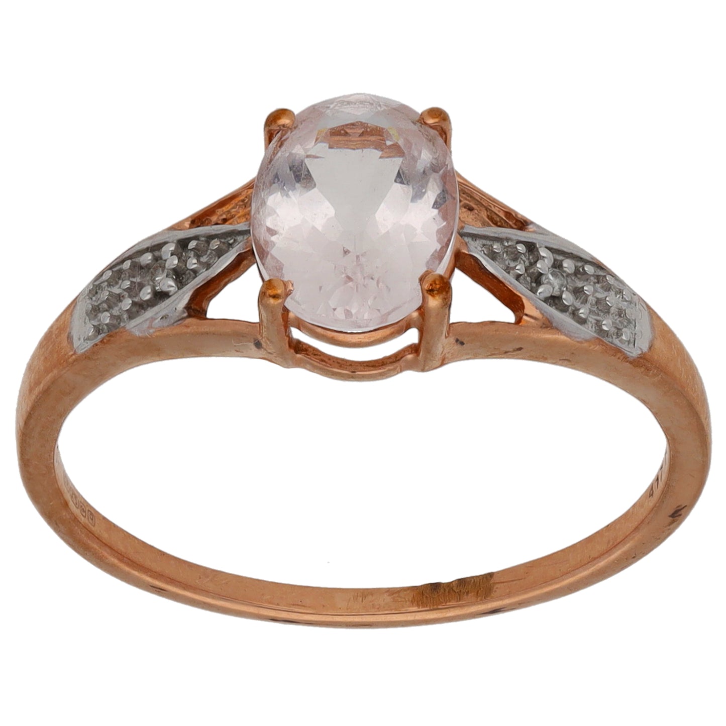 9ct Gold Morganite & 0.01ct Diamond Single Stone Ring with Accent Stones Size P