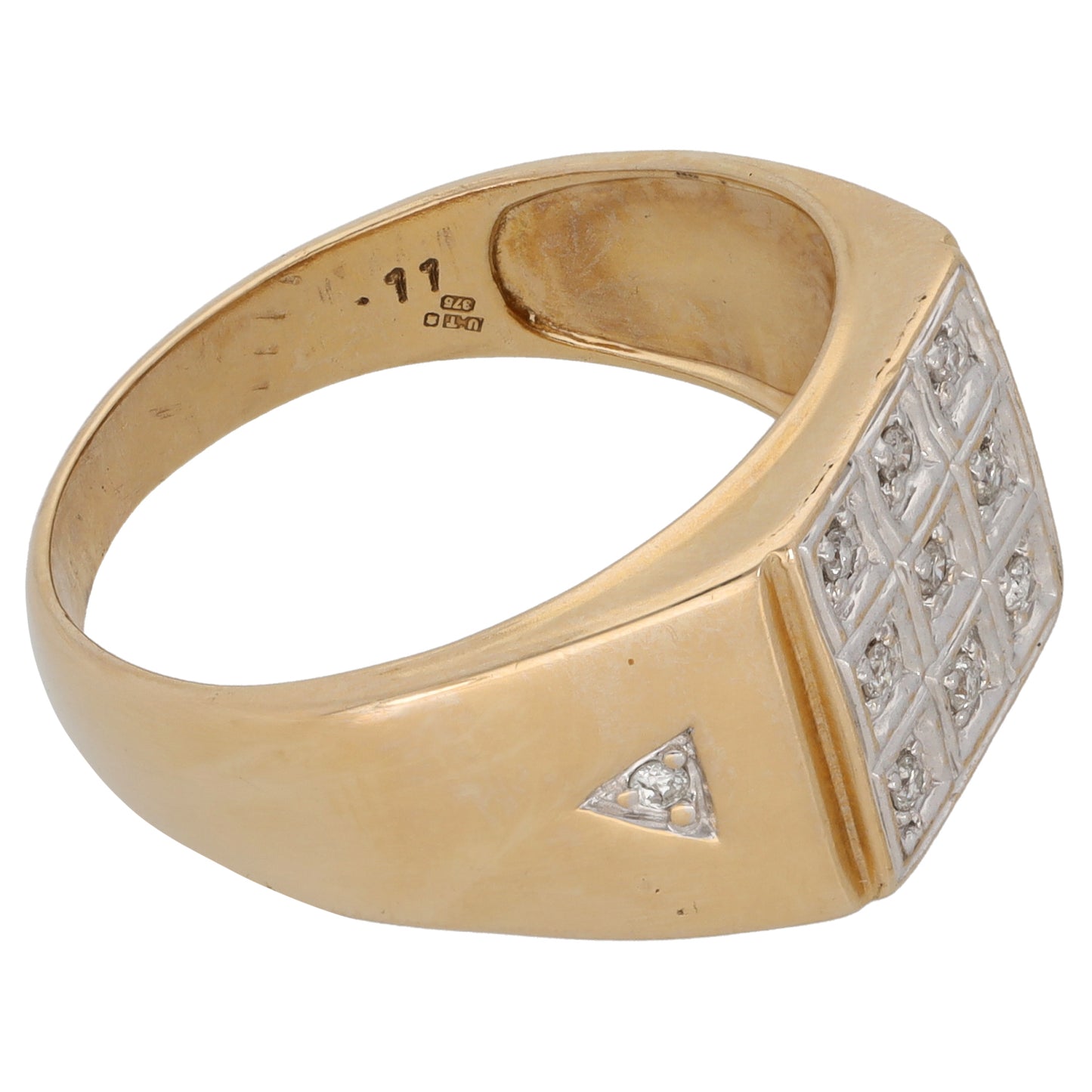 9ct Gold 0.11ct Diamond Patterned Signet Ring Size U