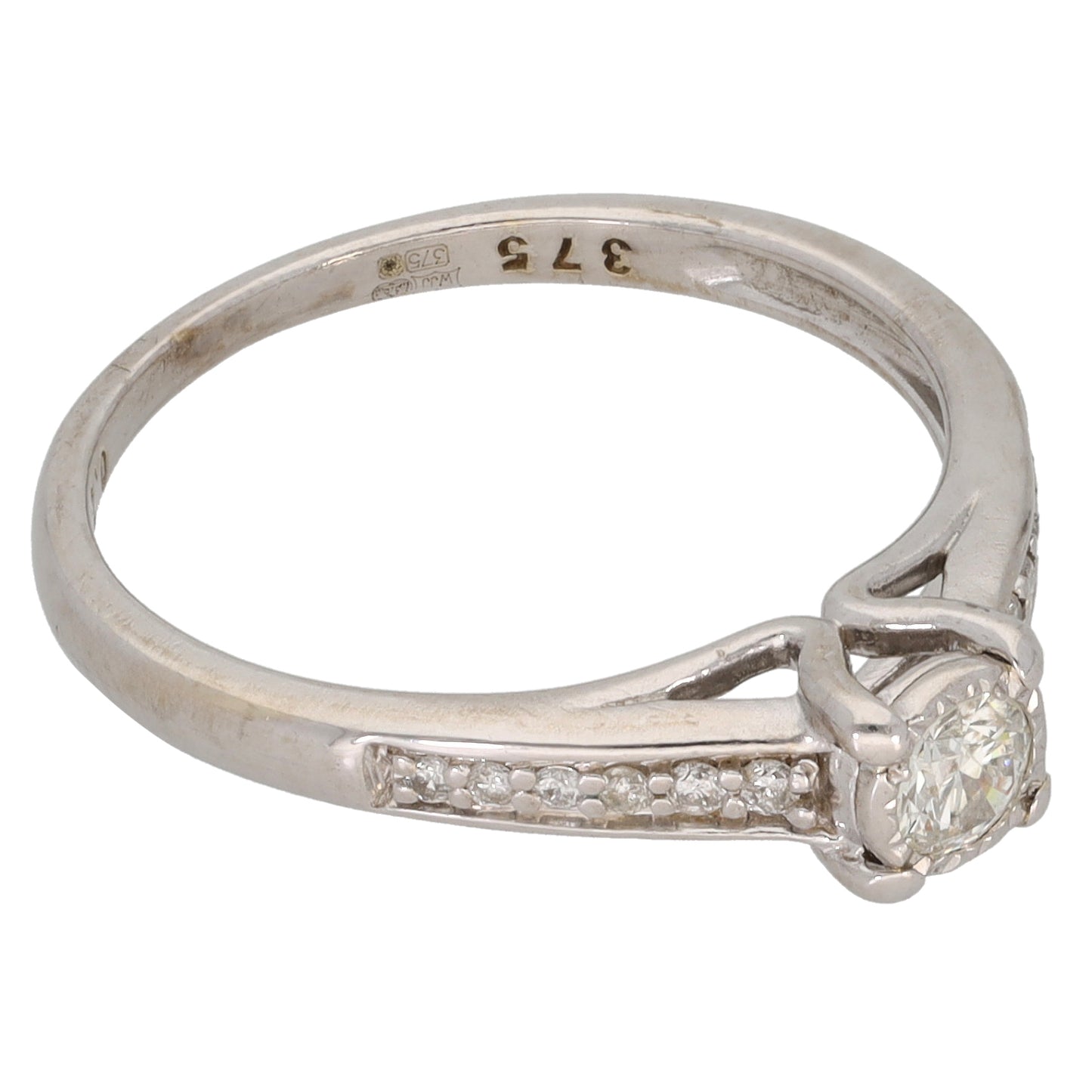 9ct White Gold 0.25ct Diamond Solitaire Ring With Accent Stones Size O