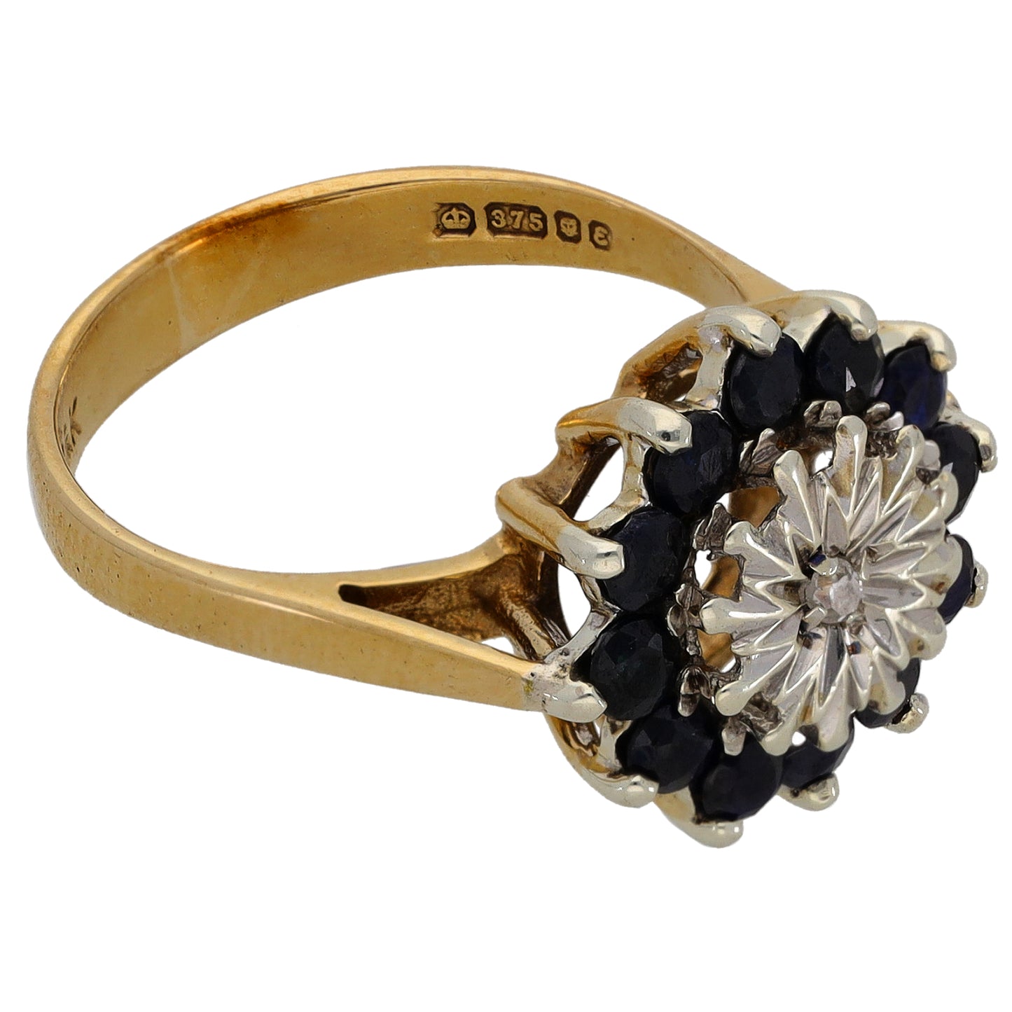 9ct Gold Sapphire & 0.01ct Diamond Dress/Cocktail Ring Size N