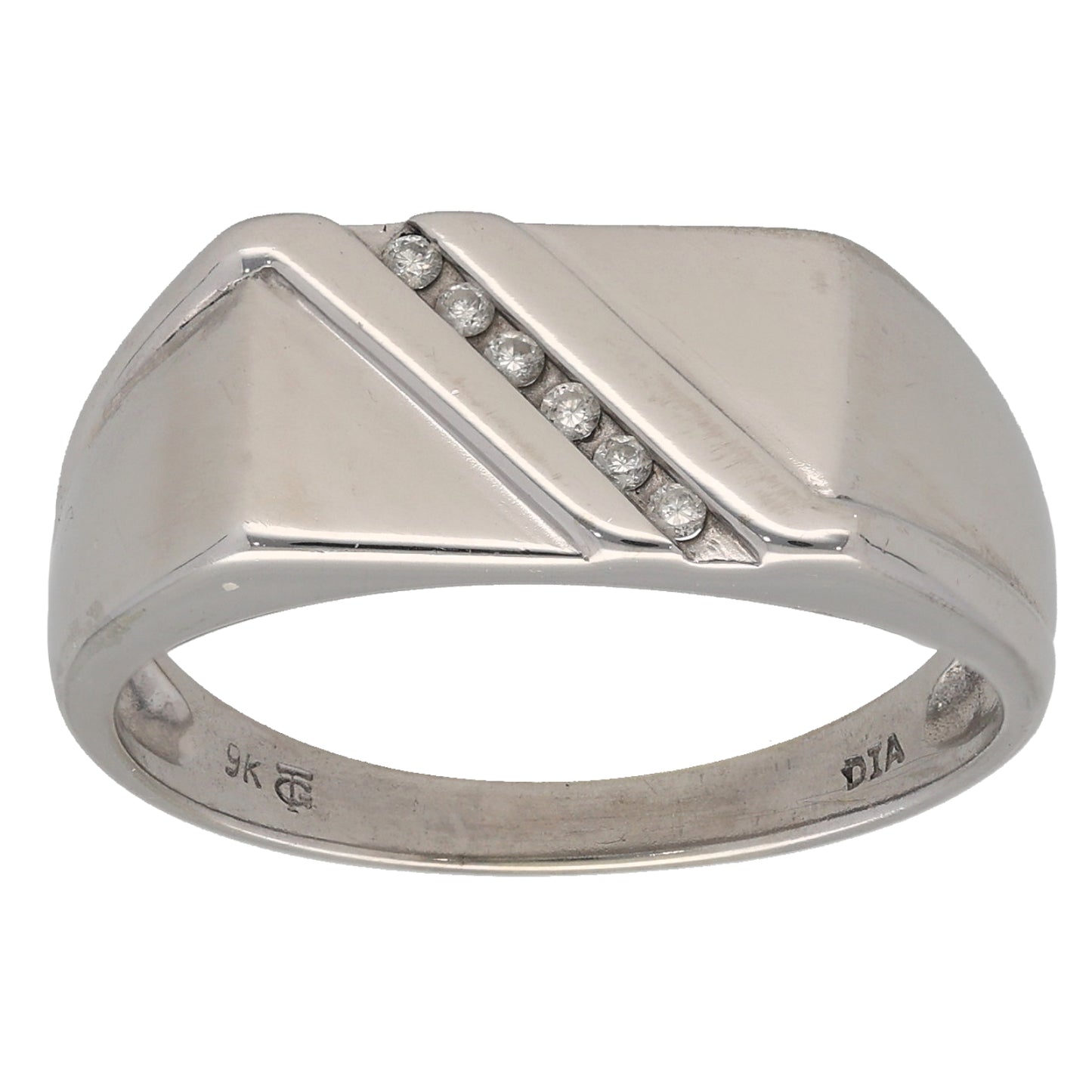9ct White Gold 0.06ct Diamond Patterned Signet Ring Size T