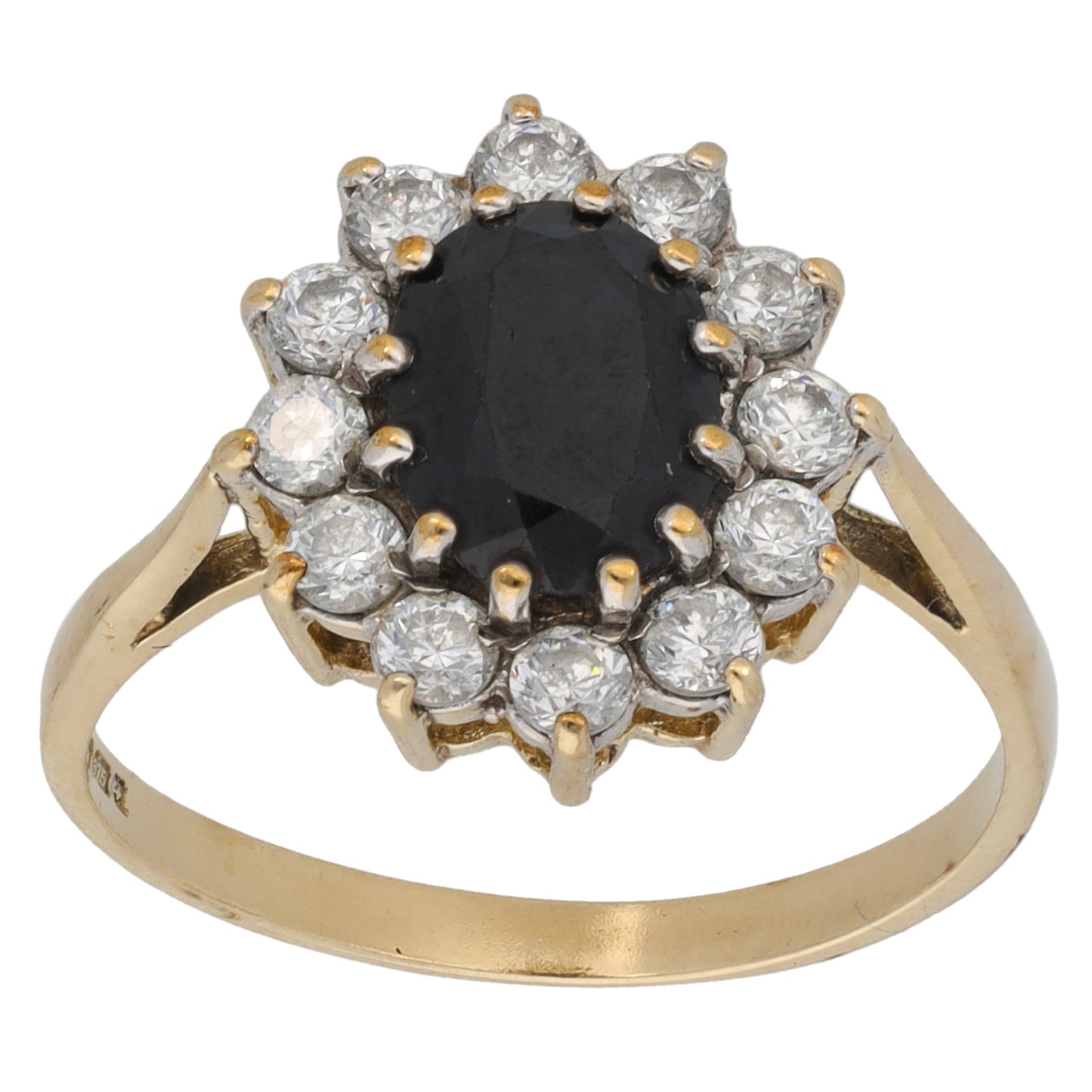 9ct Gold Sapphire & Cubic Zirconia Cluster Ring Size N