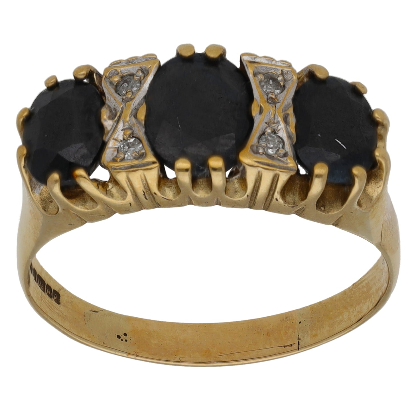 9ct Gold Sapphire & 0.04ct Diamond Dress/Cocktail Ring Size W