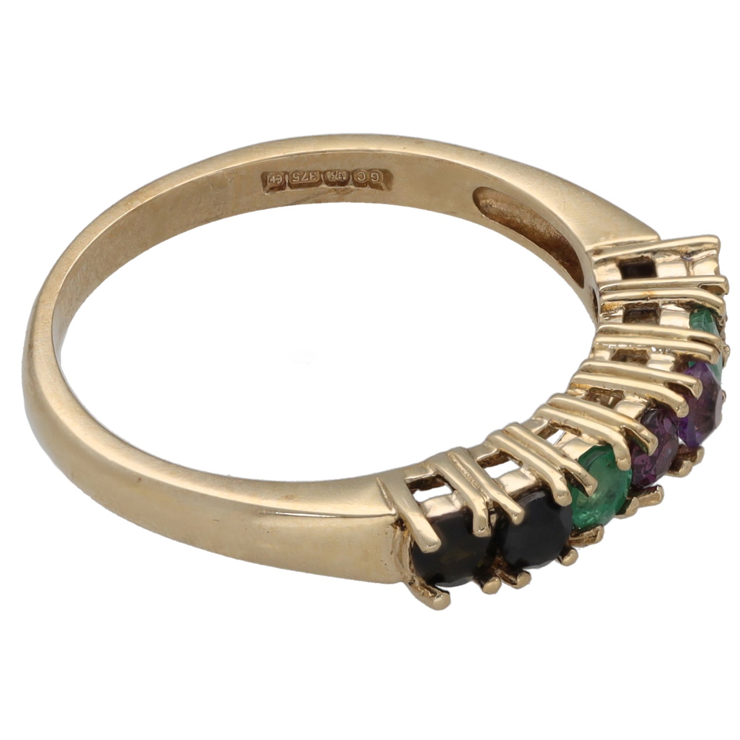 9ct Gold 0.01ct Diamond, Emerald, Amethyst, Ruby & Emerald, Sapphire & Tourmaline Half Eternity Ring Size O
