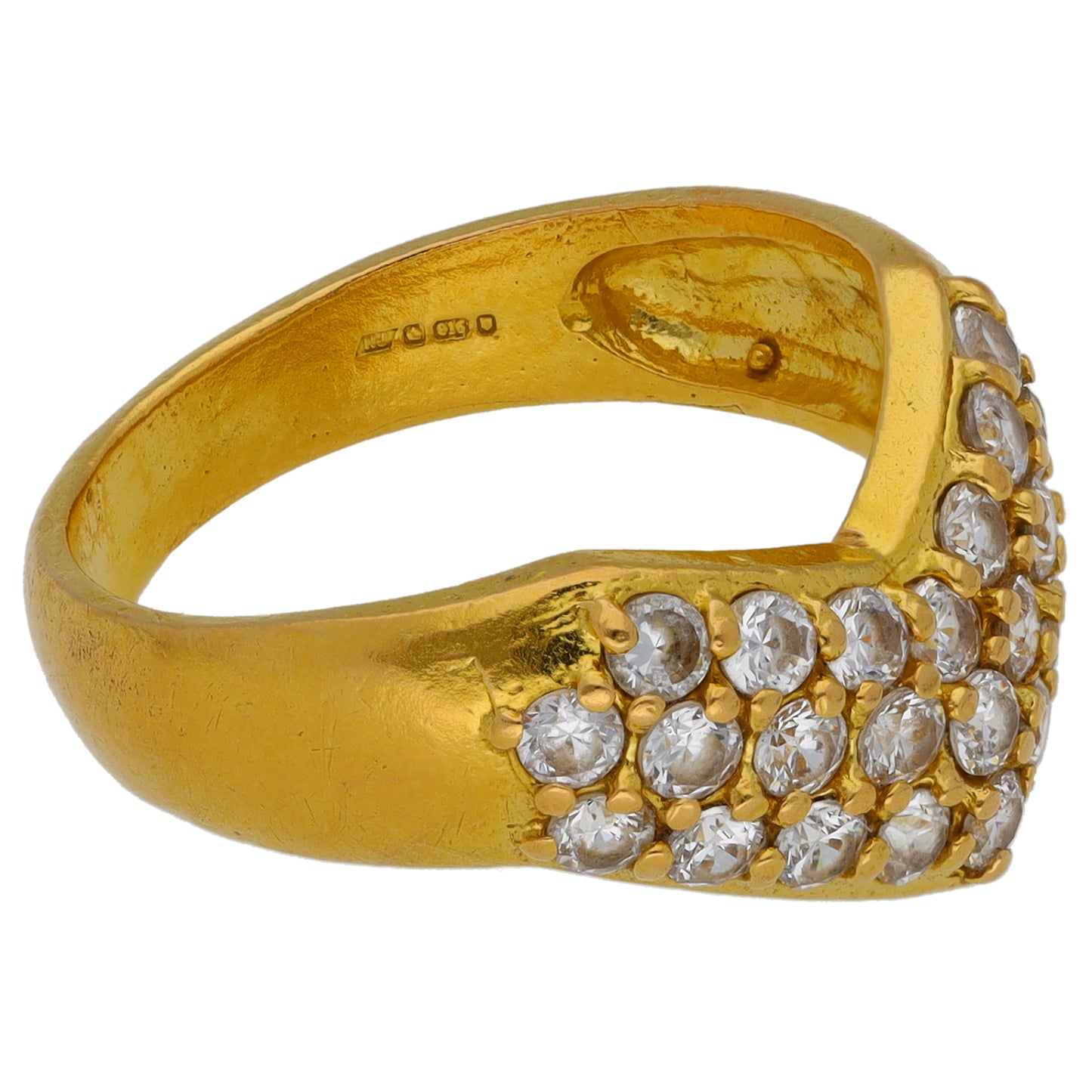 22ct Gold Cubic Zirconia Wishbone Ring Size O