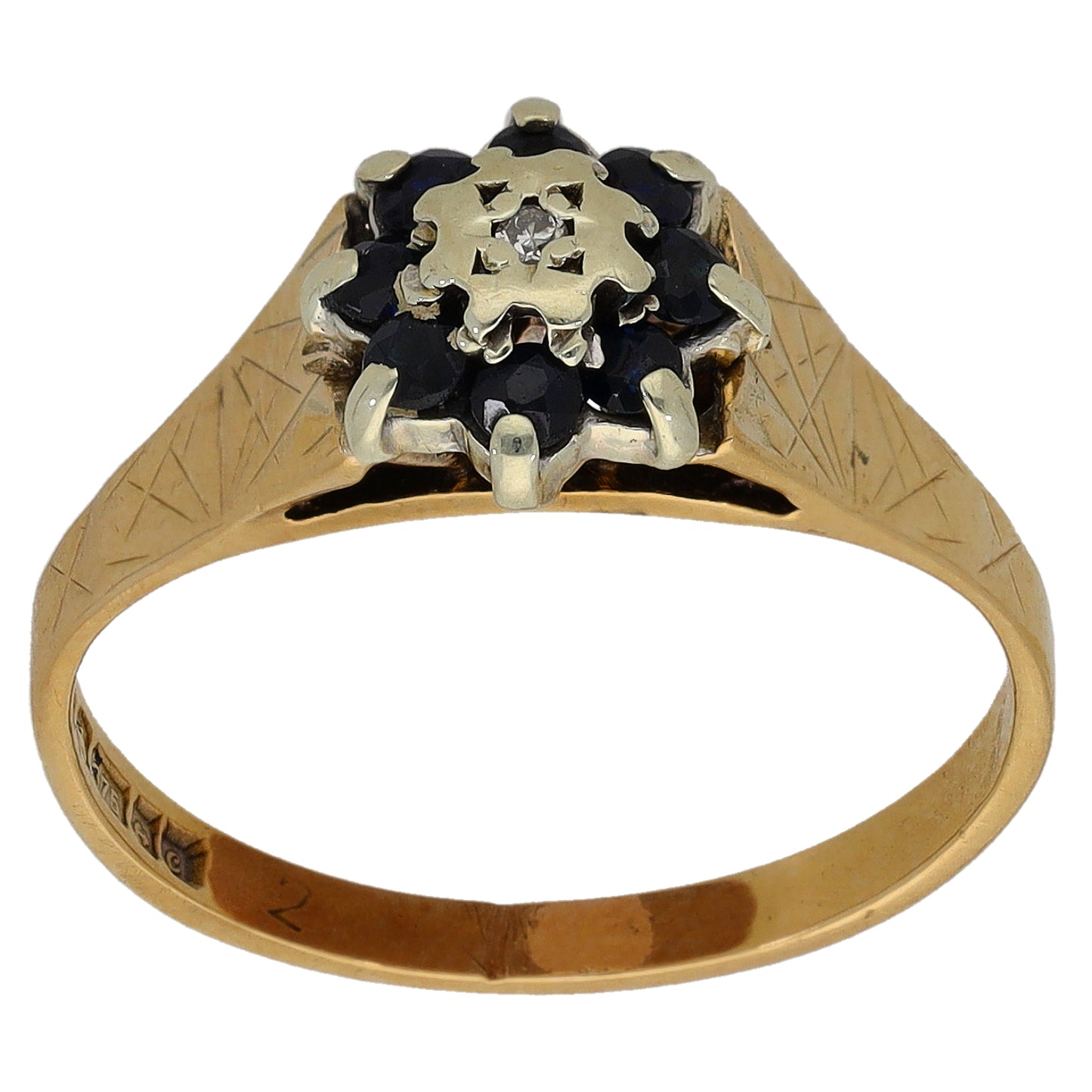 9ct Gold Sapphire & 0.005ct Diamond Dress/Cocktail Ring Size O