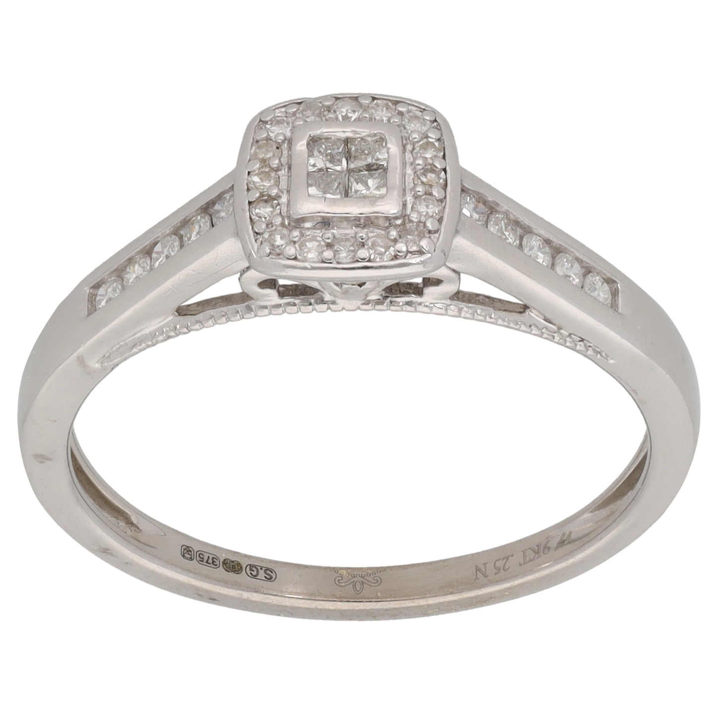 9ct White Gold 0.25ct Diamond Cluster Ring Size P
