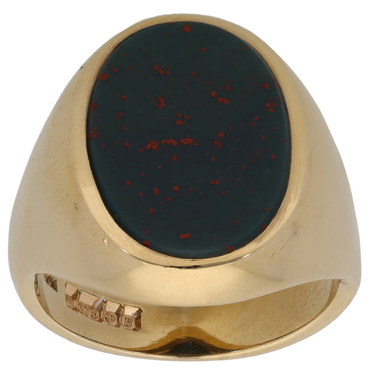 9ct Gold Bloodstone Plain Signet Ring Size S