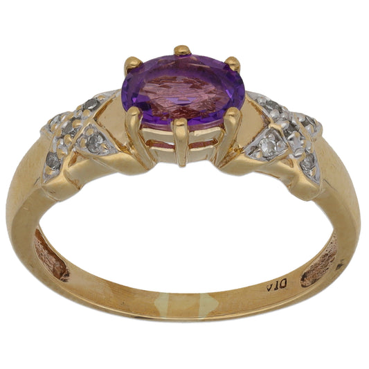 9ct Gold Amethyst & 0.05ct Diamond Dress/Cocktail Ring Size N