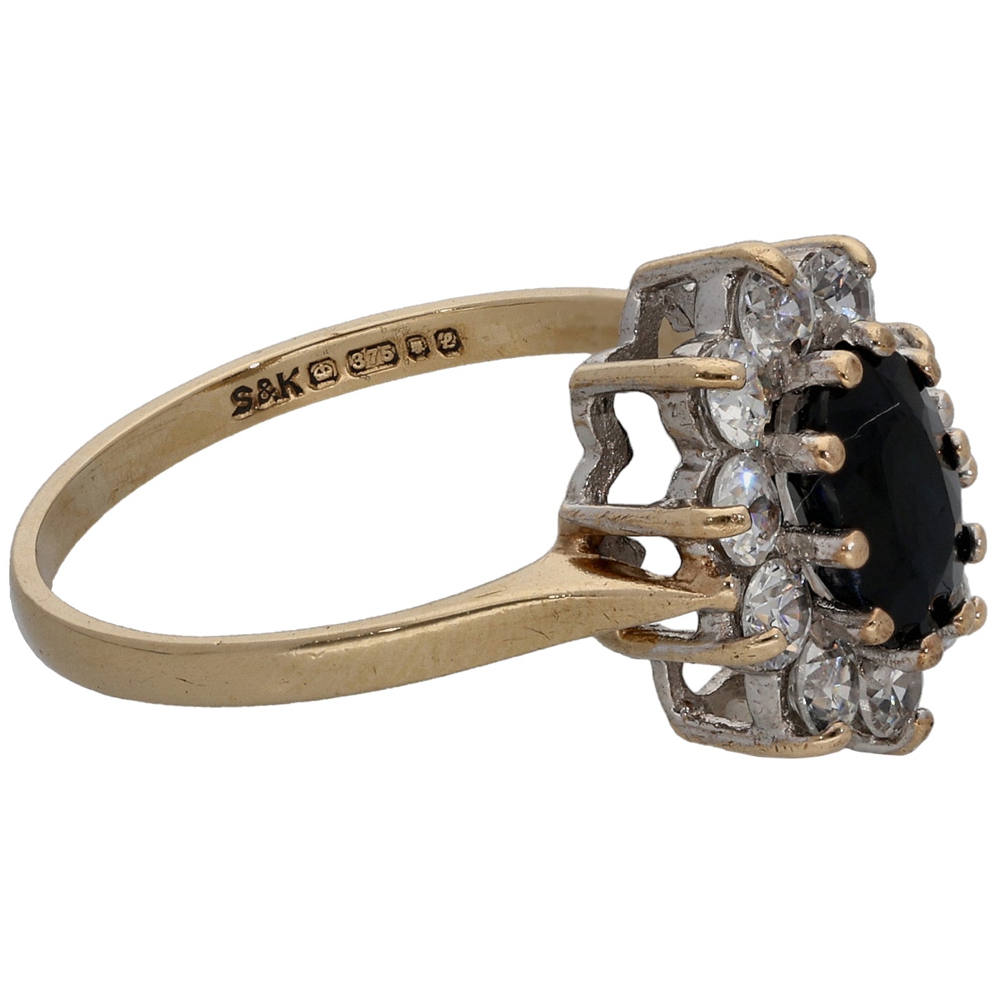 9ct Gold Sapphire & Cubic Zirconia Dress/Cocktail Ring Size M