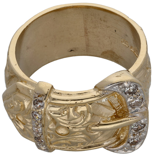 9ct Gold Cz Buckle Ring Size Y