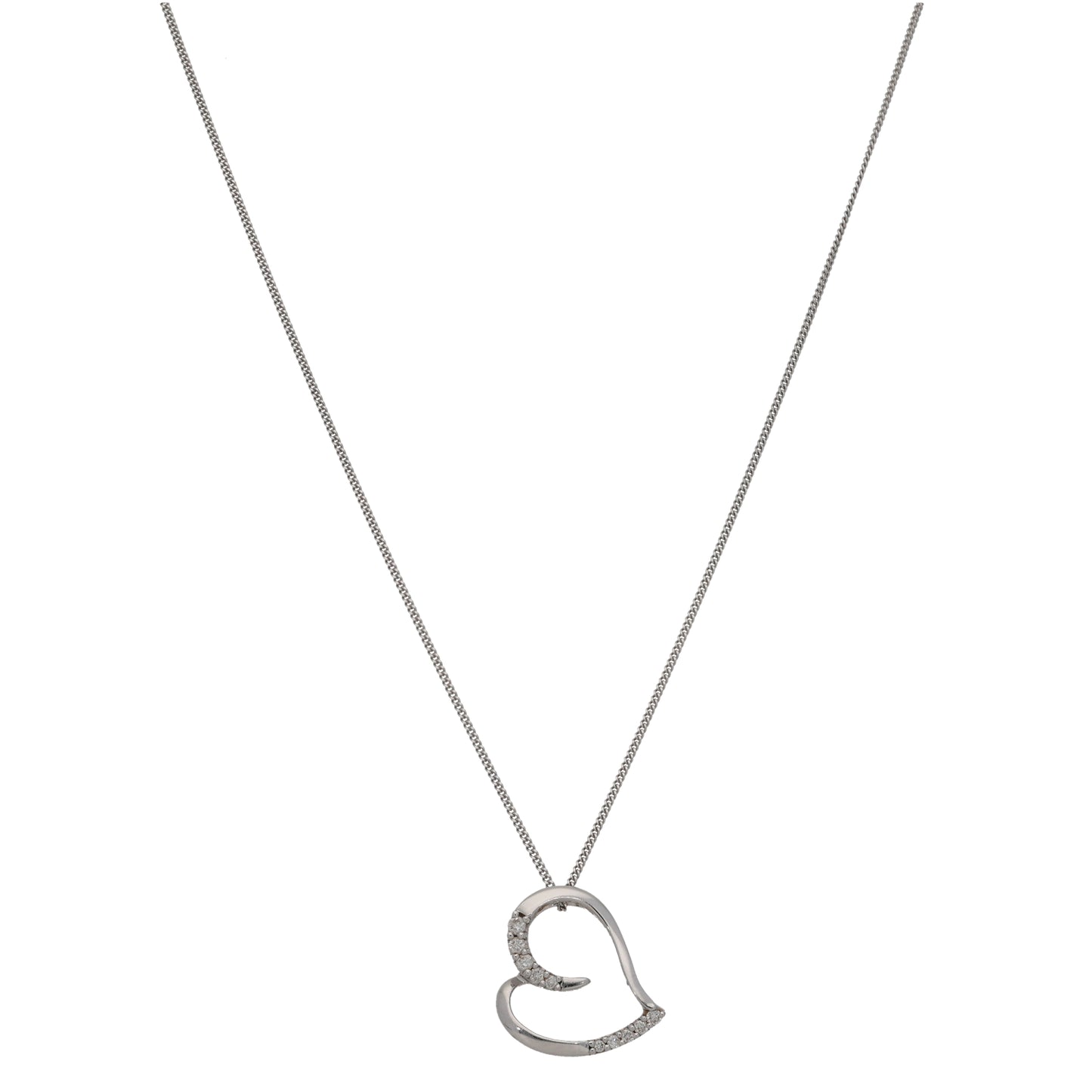 18ct White Gold 0.14ct Diamond Heart Pendant With Chain