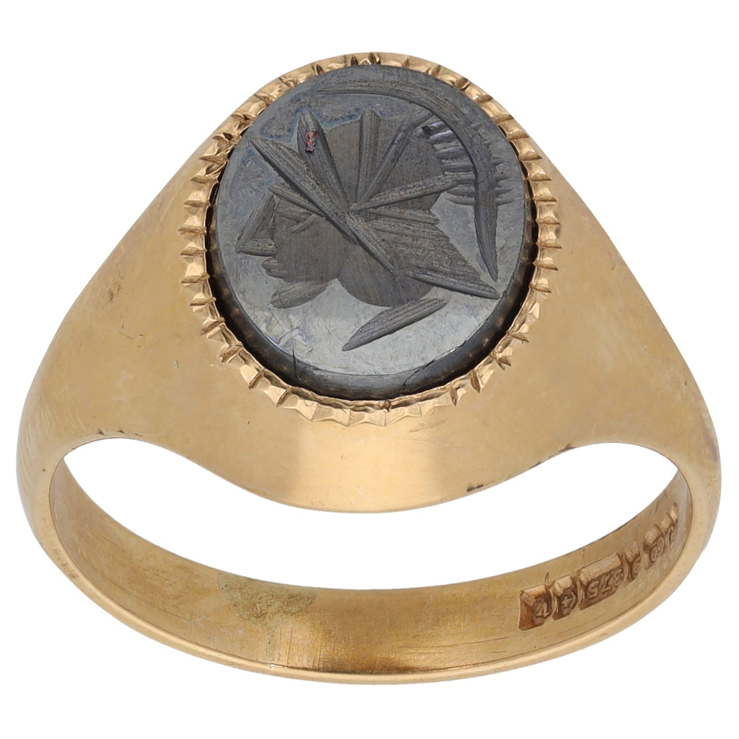 9ct Gold Hematite Crest/Emblem Signet Ring Size T