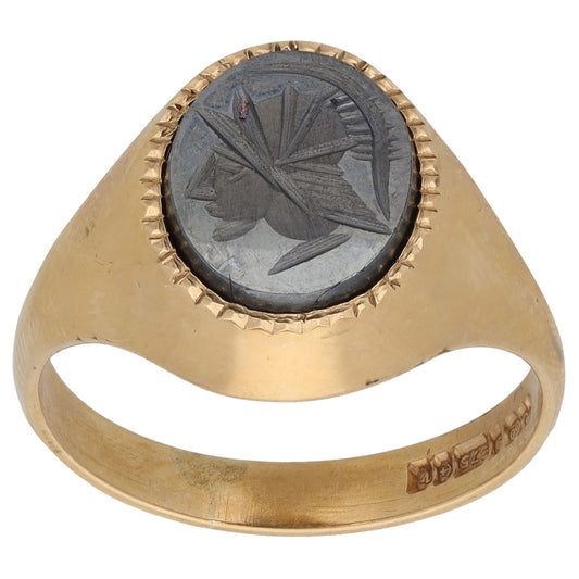 9ct Gold Hematite Crest/Emblem Signet Ring Size T