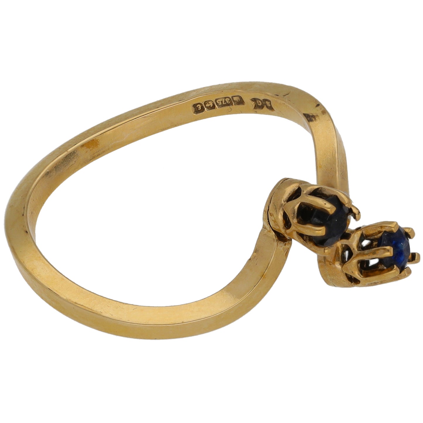 9ct Gold Sapphire Two Stone Ring Size N