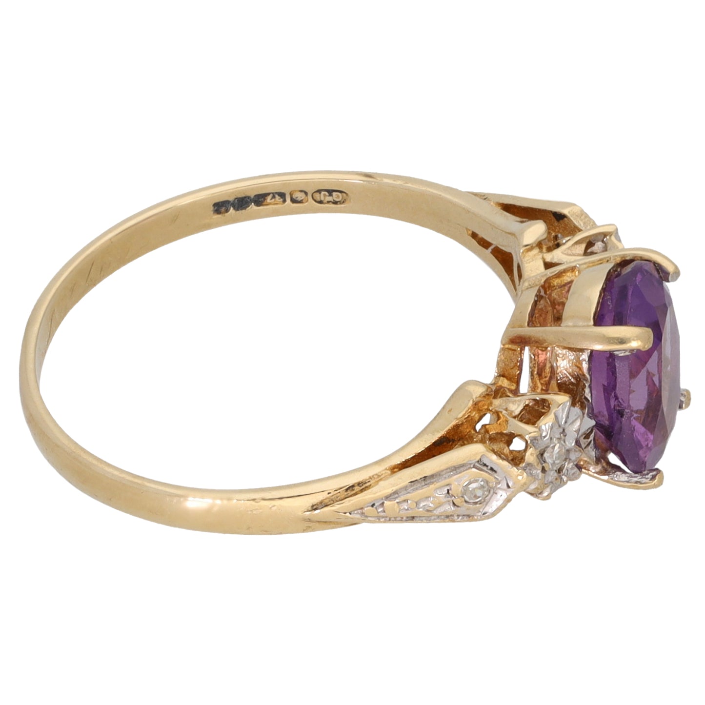 9ct Gold 0.02ct Diamond & Amethyst Dress/Cocktail Ring Size N