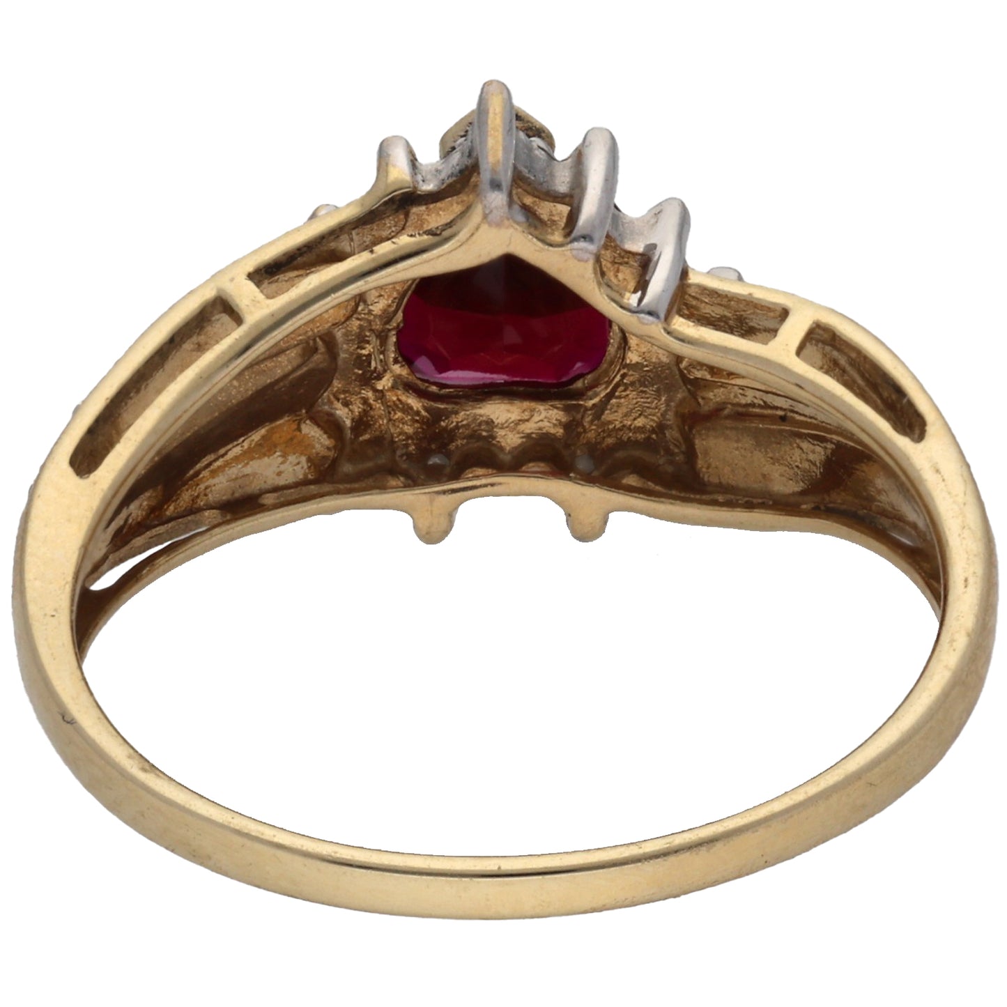 9ct Gold Man Made Ruby & 0.015ct Diamond Dress/Cocktail Ring Size N