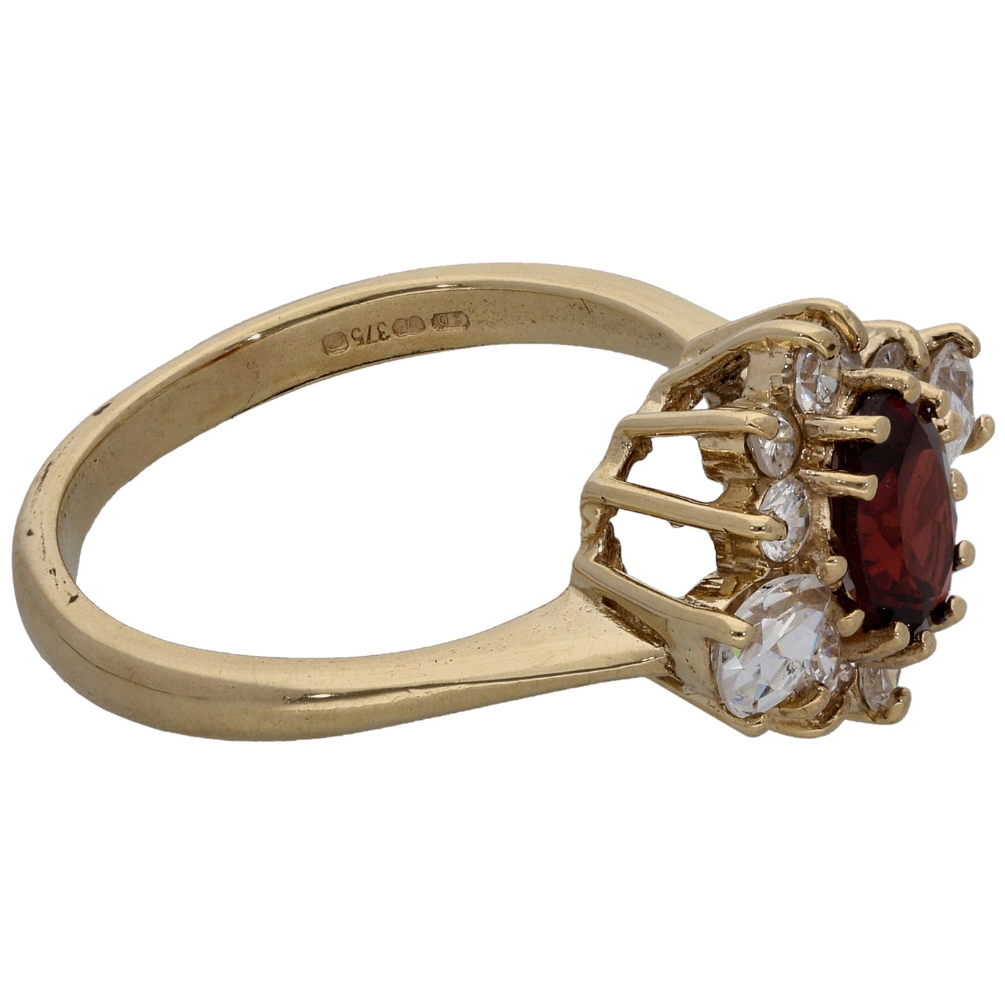 9ct Gold Garnet & Cubic Zirconia Dress/Cocktail Ring Size O