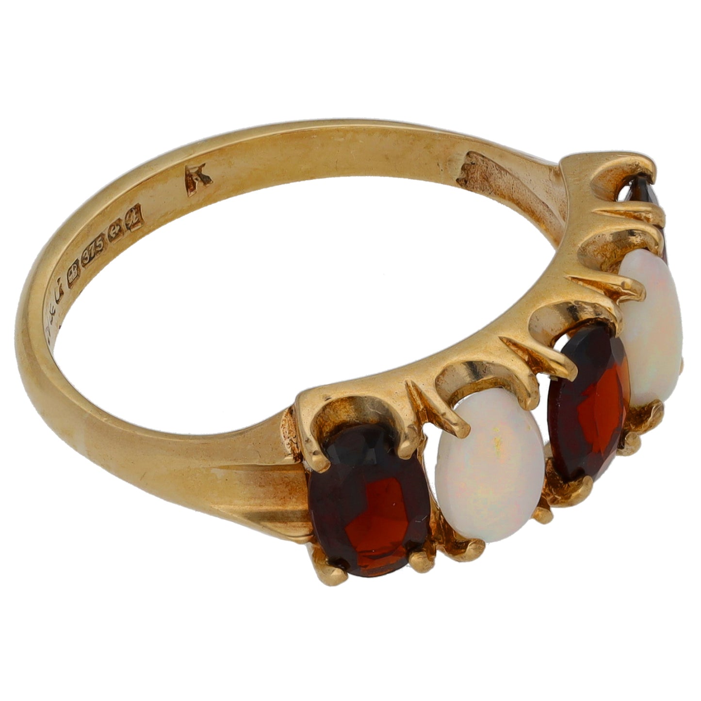 9ct Gold Garnet & Opal Half Eternity Ring Size P