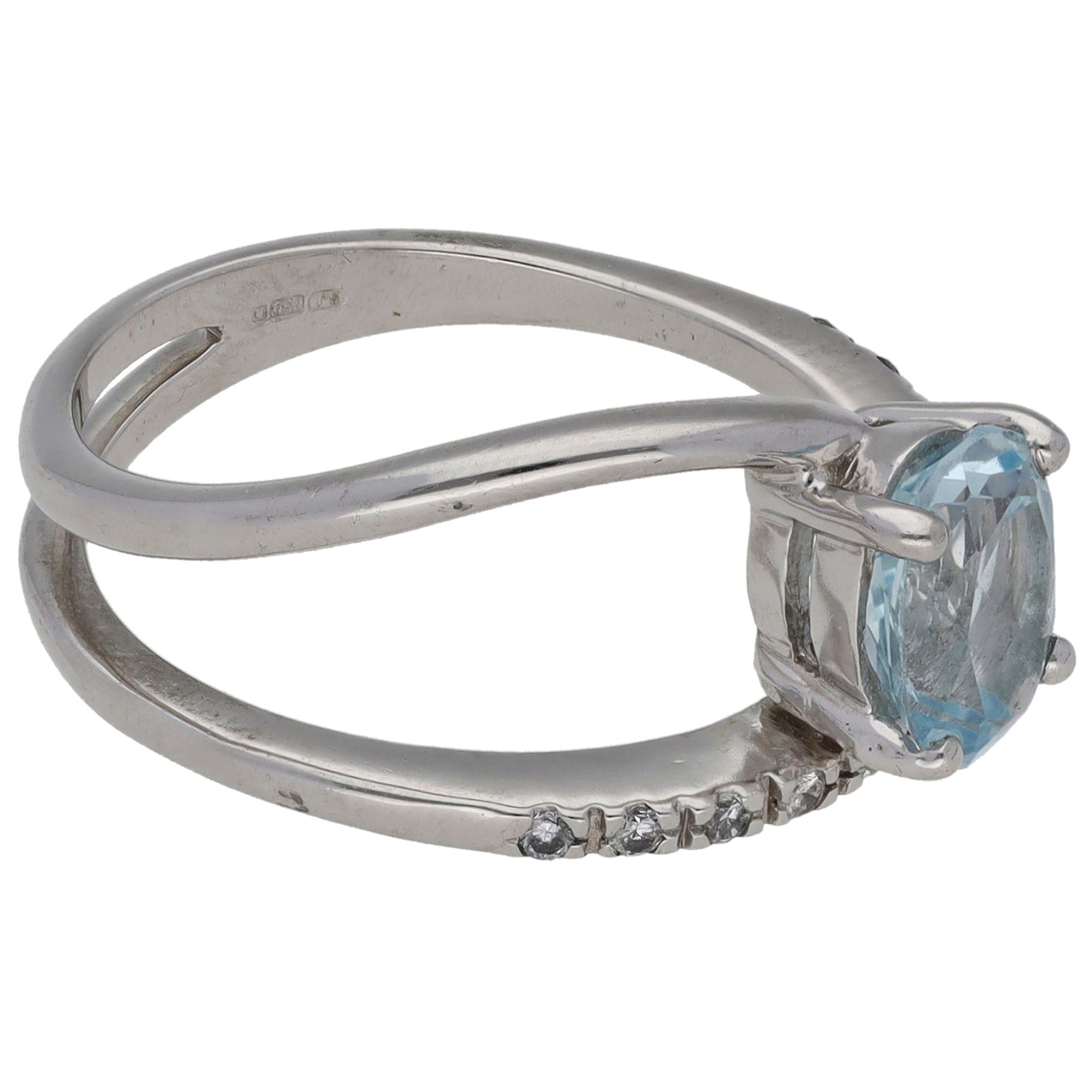 18ct White Gold Topaz & 0.13ct Diamond Dress/Cocktail Ring Size N