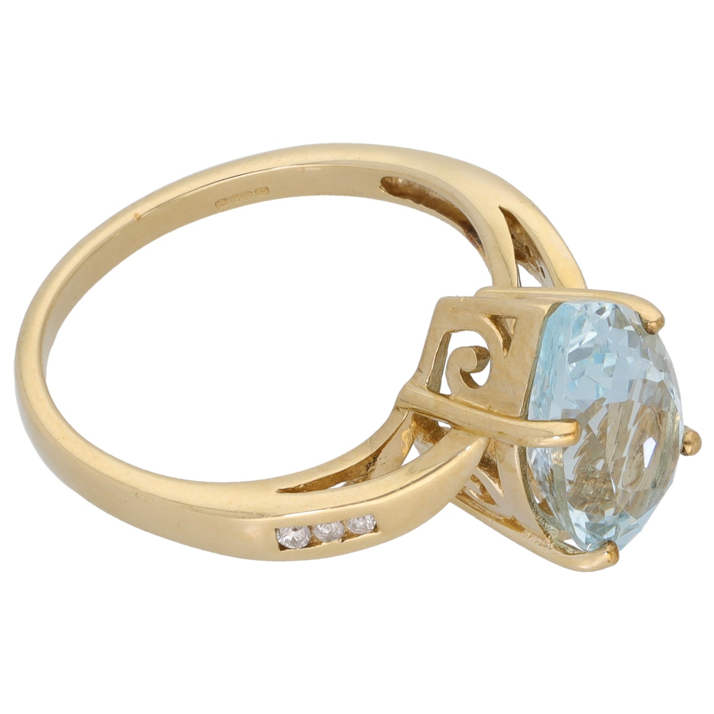 9ct Gold Aquamarine & 0.03ct Diamond Dress/Cocktail Ring Size O