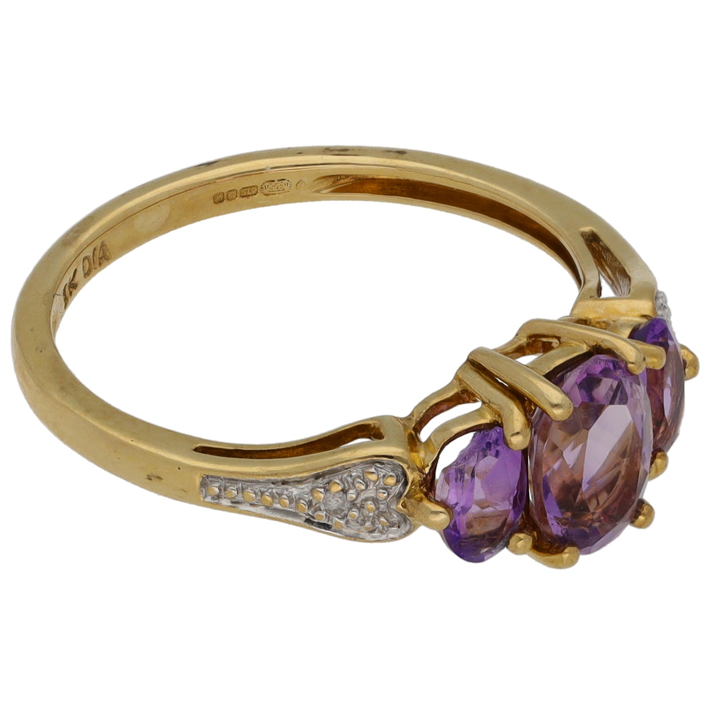 9ct Gold Amethyst & 0.02ct Diamond Cluster Ring Size M
