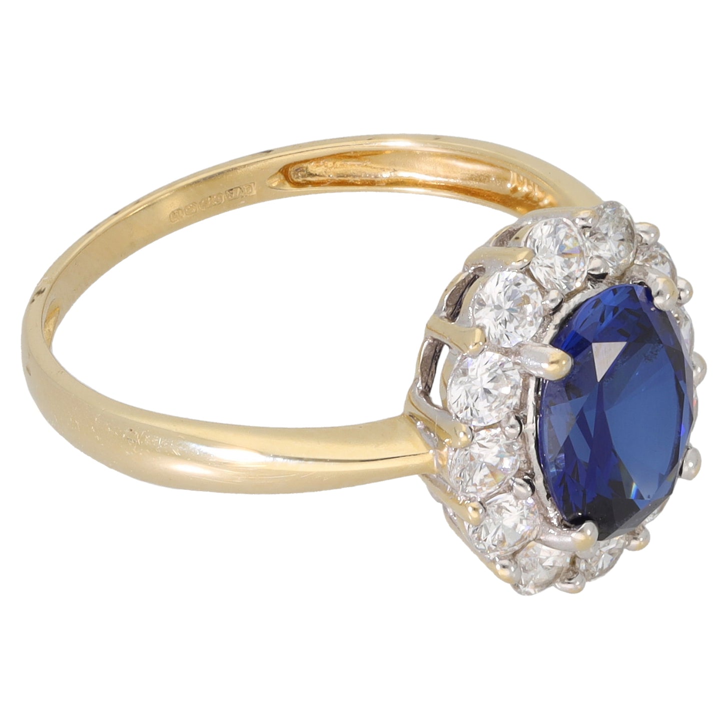 14ct Gold Man Made Sapphire & Cubic Zirconia Dress/Cocktail Ring Size Q