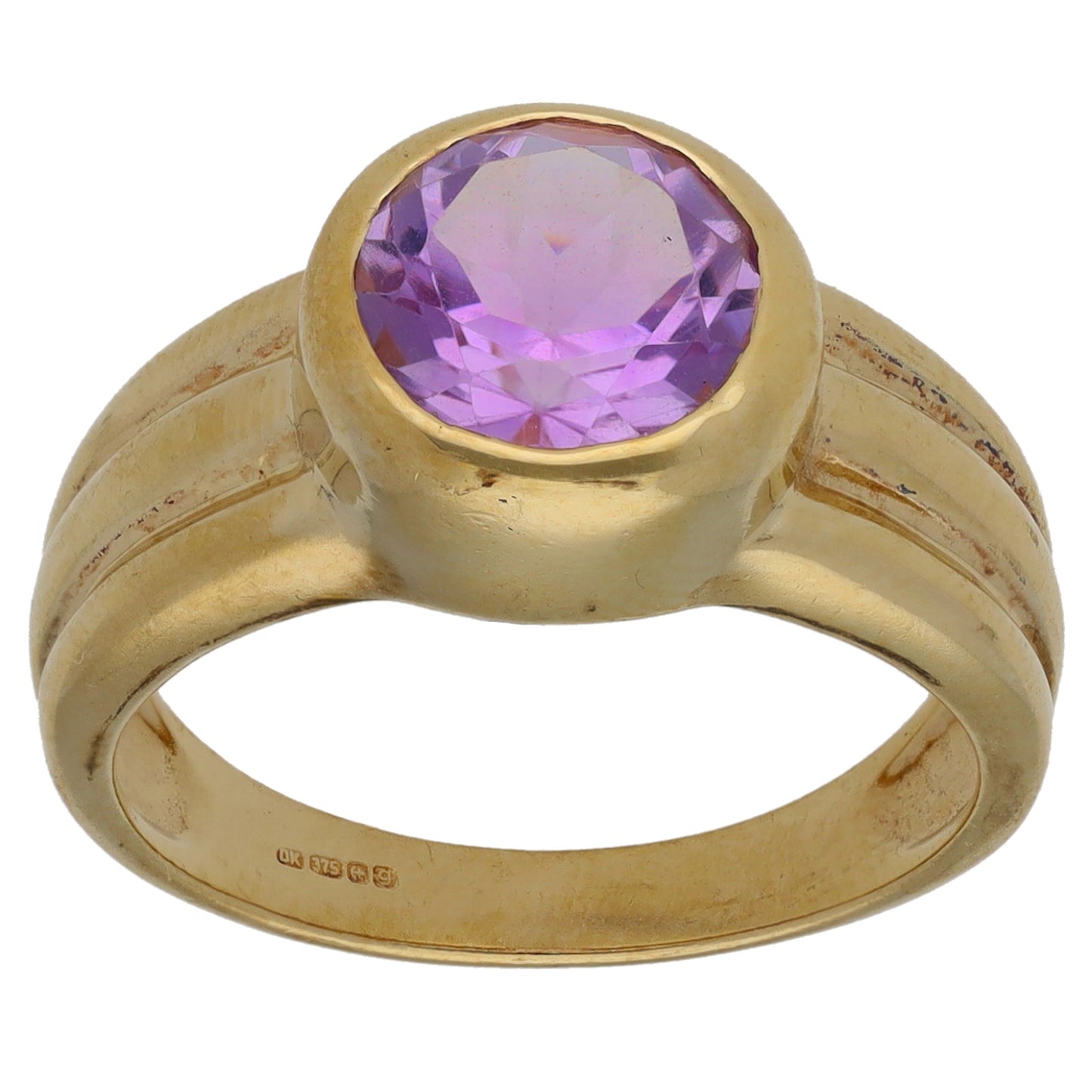 9ct Gold Amethyst Single Stone Ring Size N