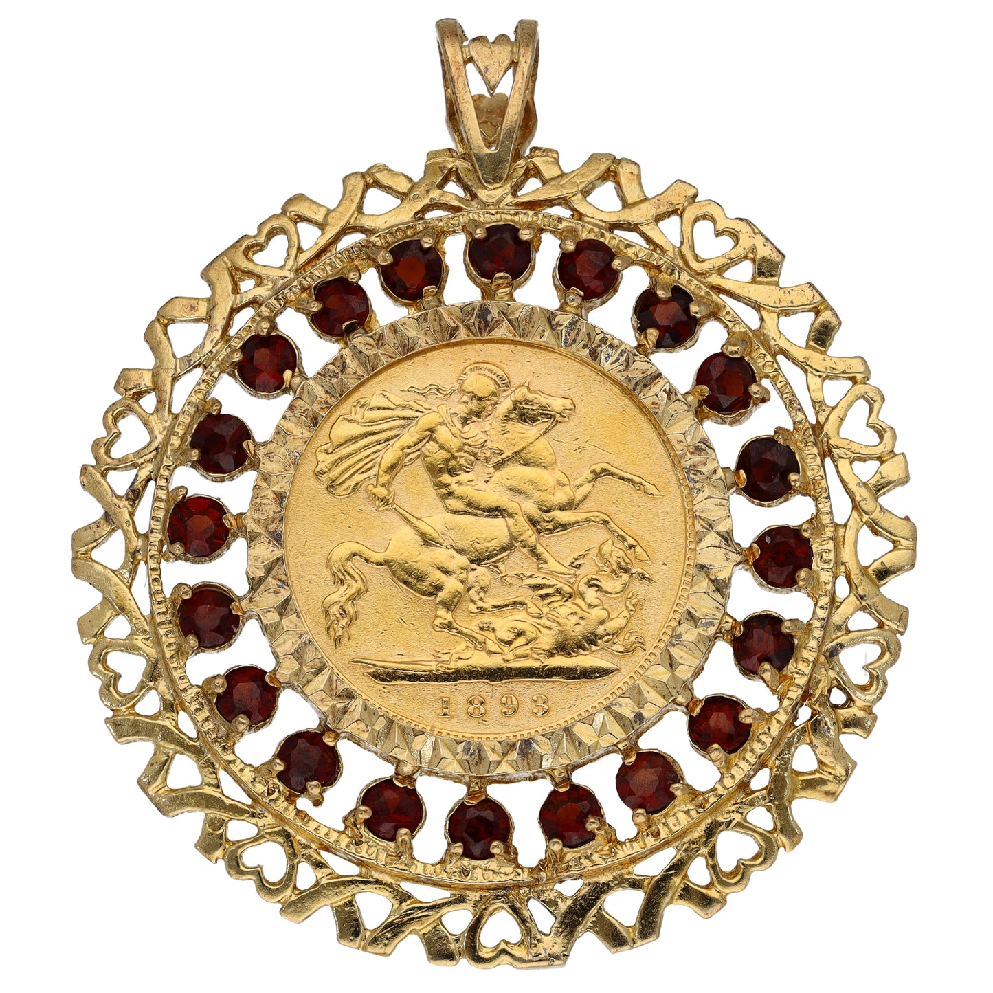 9ct Gold Garnet Coin Pendant