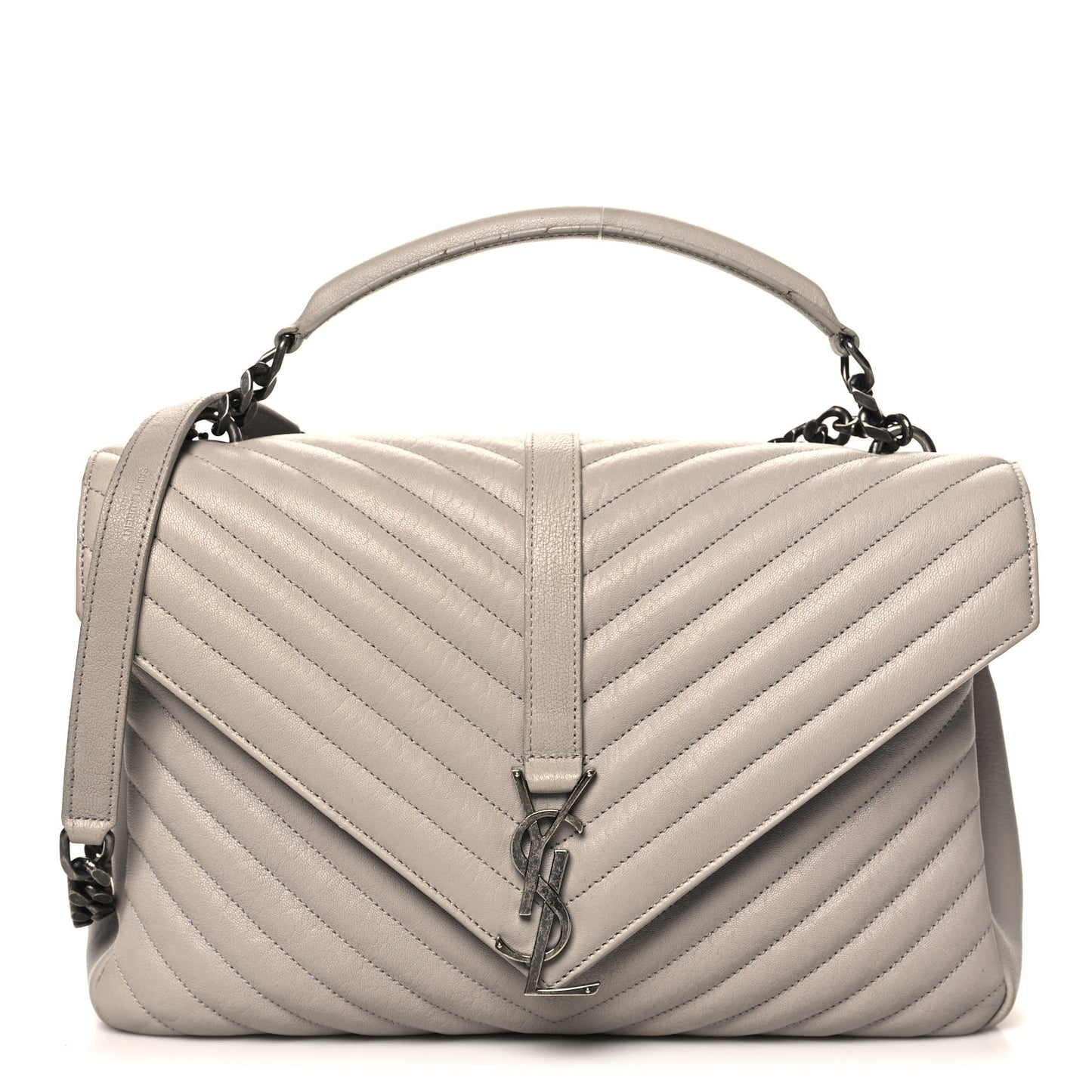 Yves Saint Laurent Matelasse Monogram College Leather Bag - Grey