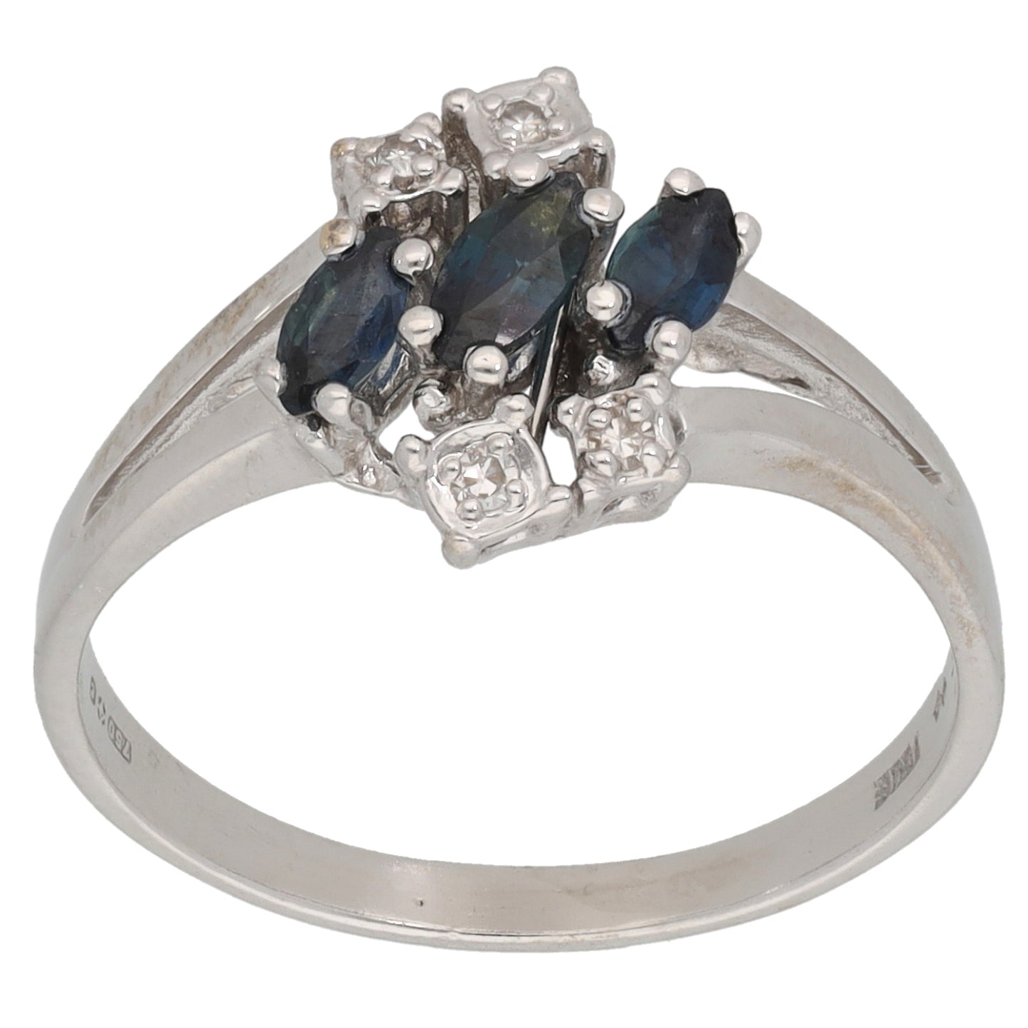 18ct White Gold Sapphire & 0.04ct Diamond Dress/Cocktail Ring Size Q