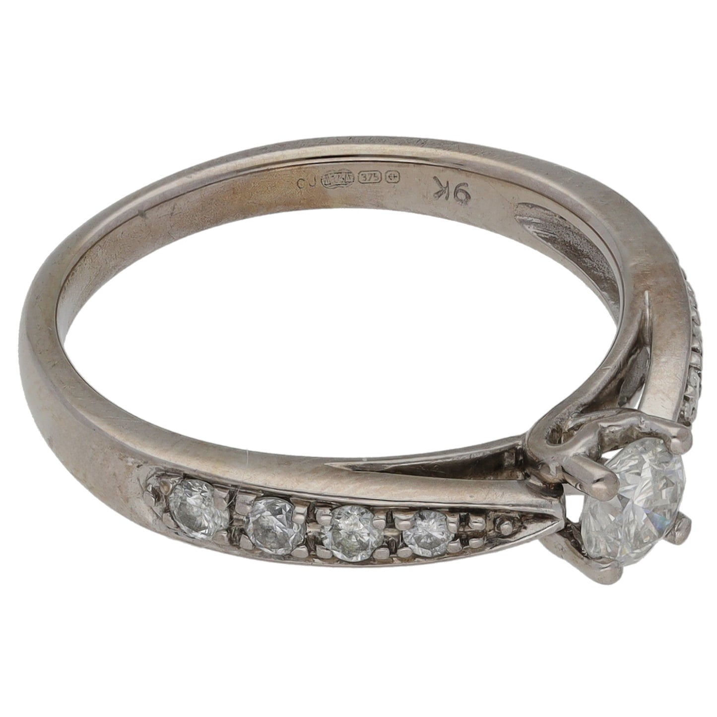 9ct White Gold 0.50ct Diamond Solitaire Ring With Accent Stones Size N