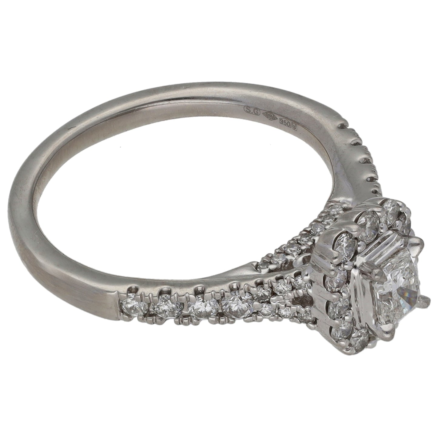 Platinum 0.85ct Diamond Halo Ring Size O