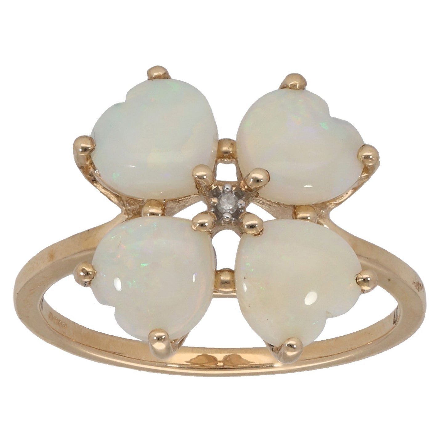 9ct Gold Opal & 0.01ct Diamond Cluster Ring Size N