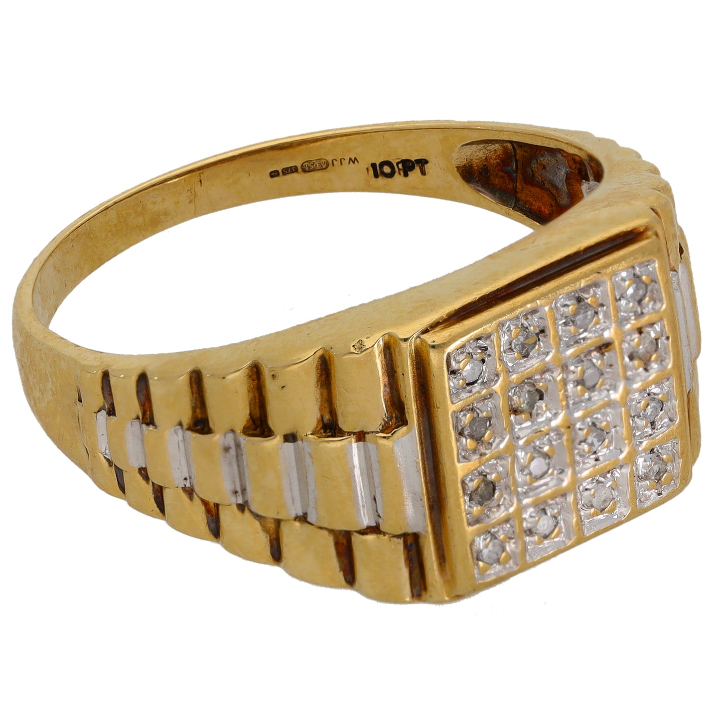 9ct Gold 0.10ct Diamond Patterned Signet Ring Size Z+1