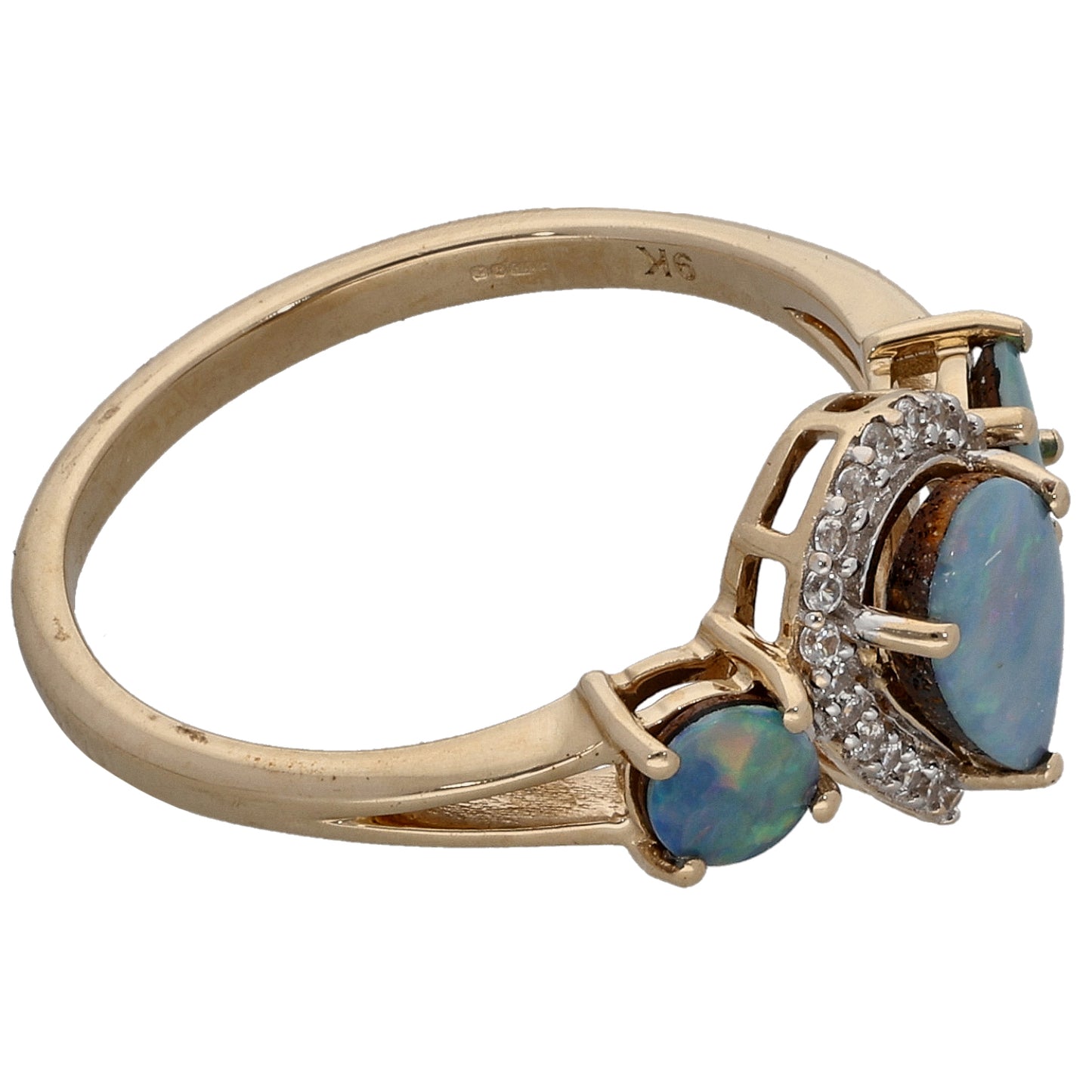 9ct Gold Opal Doublet & Cubic Zirconia Dress/Cocktail Ring Size P