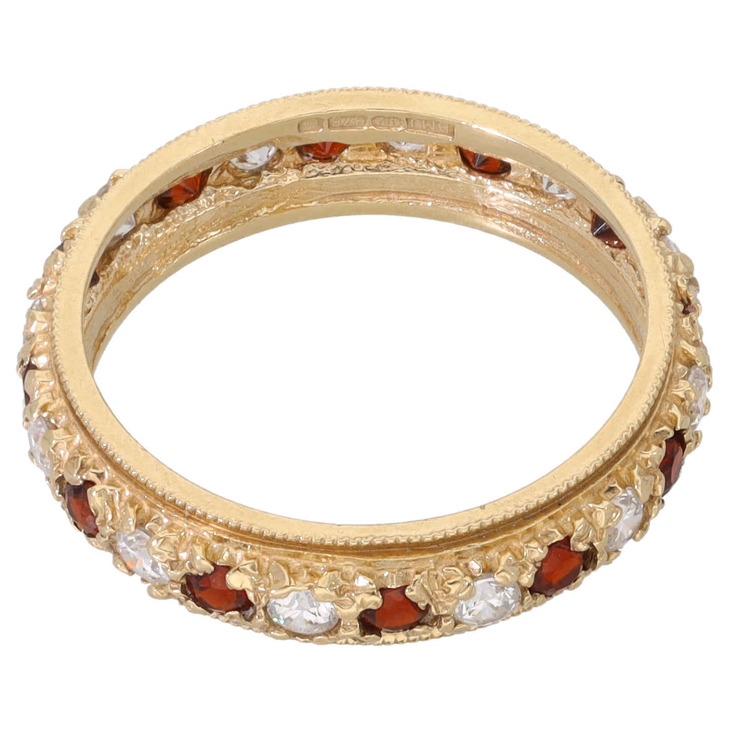 9ct Gold Garnet & Cubic Zirconia Half Eternity Ring Size N