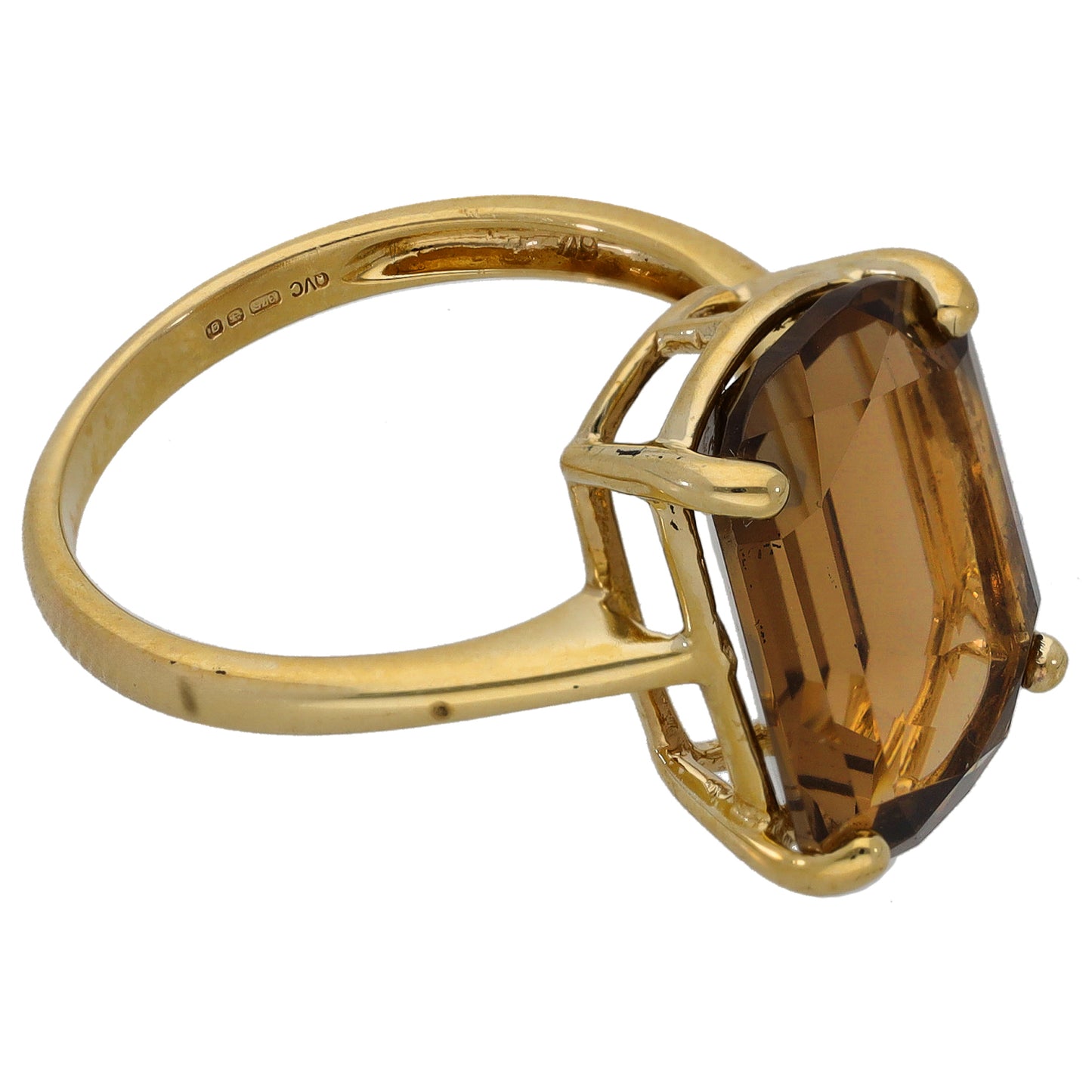 9ct Gold Smoky Quartz Single Stone Ring Size Q