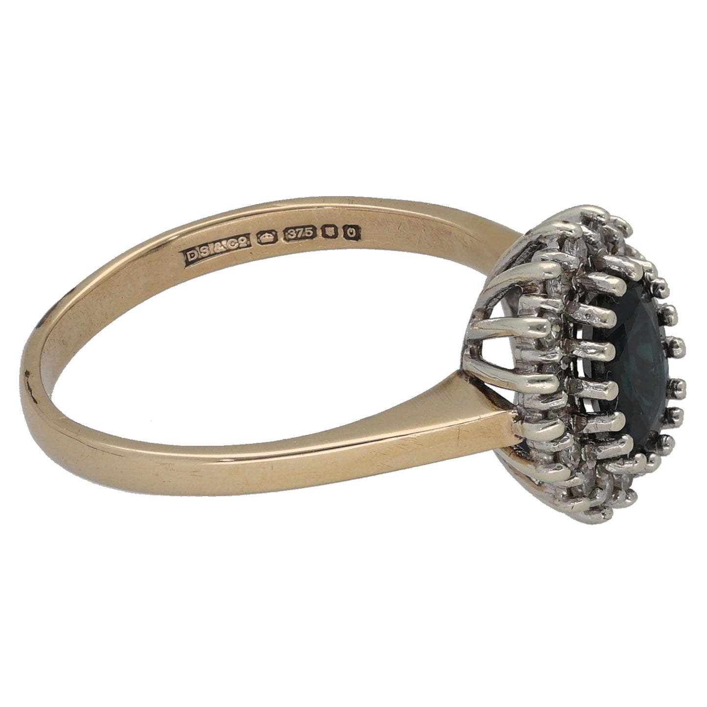 9ct Gold Sapphire & 0.16ct Diamond Dress/Cocktail Ring Size N