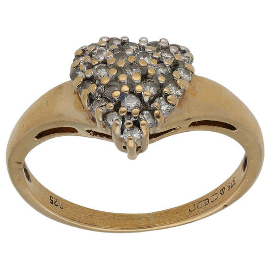 9ct Gold 0.25ct Diamond Heart Cluster Ring Size K