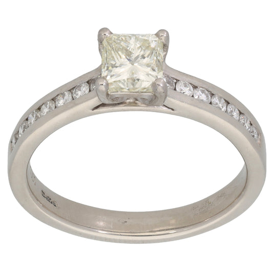 Platinum 1.13ct Diamond Solitaire Ring With Accent Stones Size S