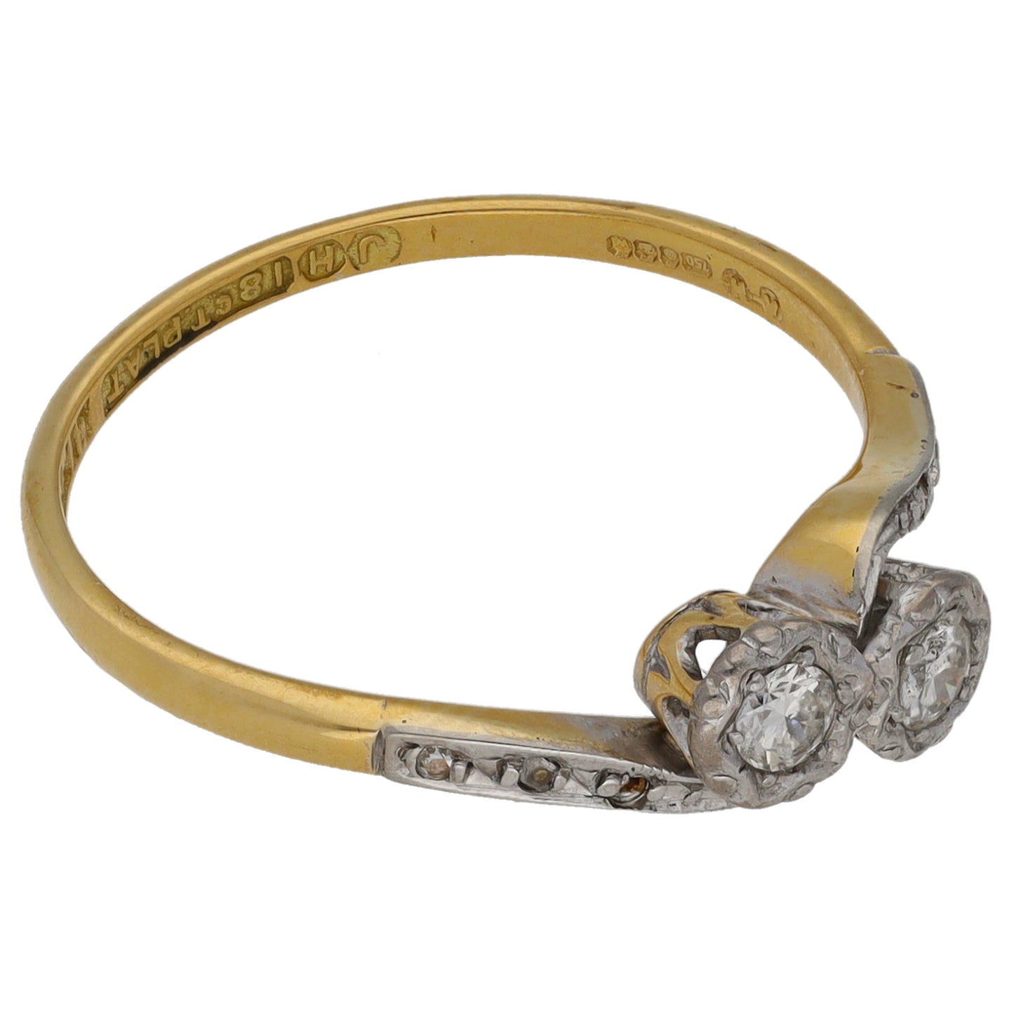 18ct Gold 0.20ct Diamond Two Stone Ring Size M