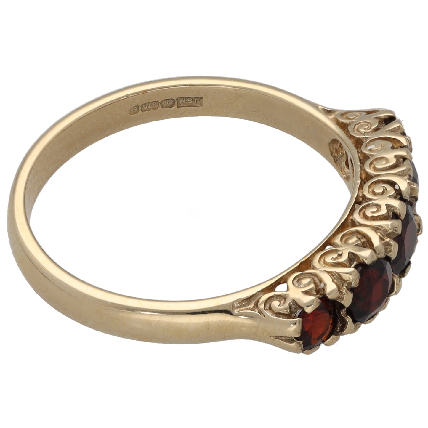 9ct Gold Garnet Half Eternity Ring Size O