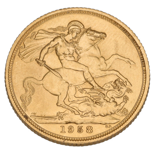 22ct Gold Queen Elizabeth II Full Sovereign Coin 1958