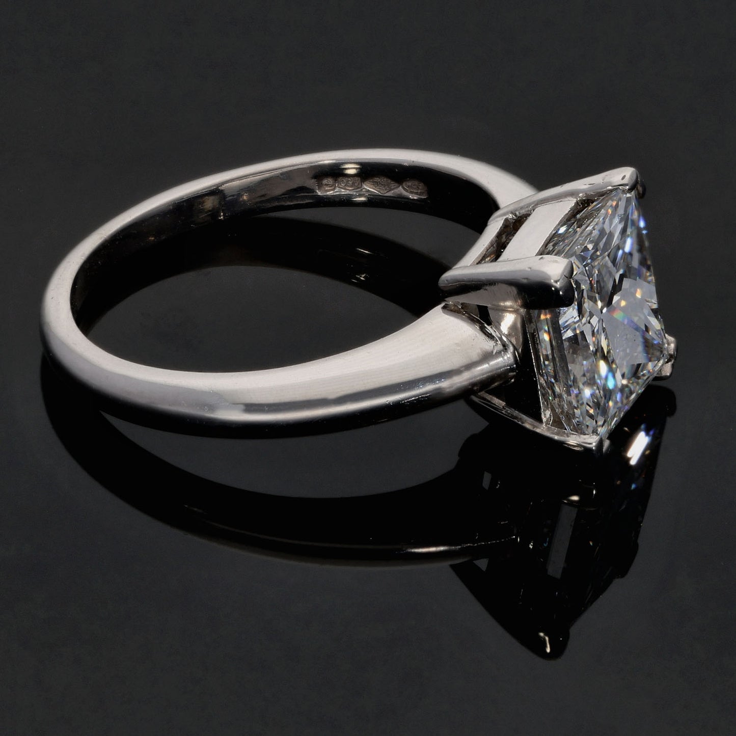 Platinum 3.04ct Rectangular Modified Brilliant Diamond Solitaire Ring Size O
